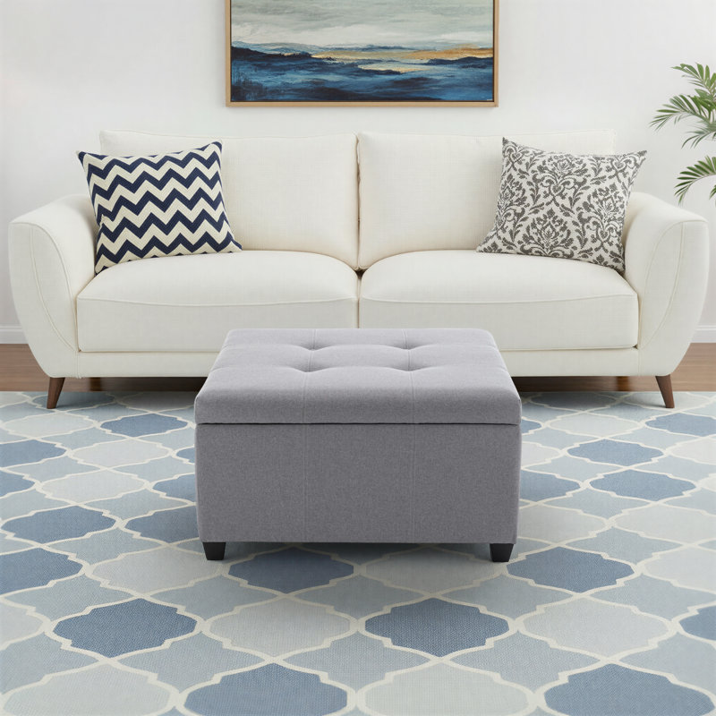 Jamil Upholstered Ottoman, Gray Polyester Blend