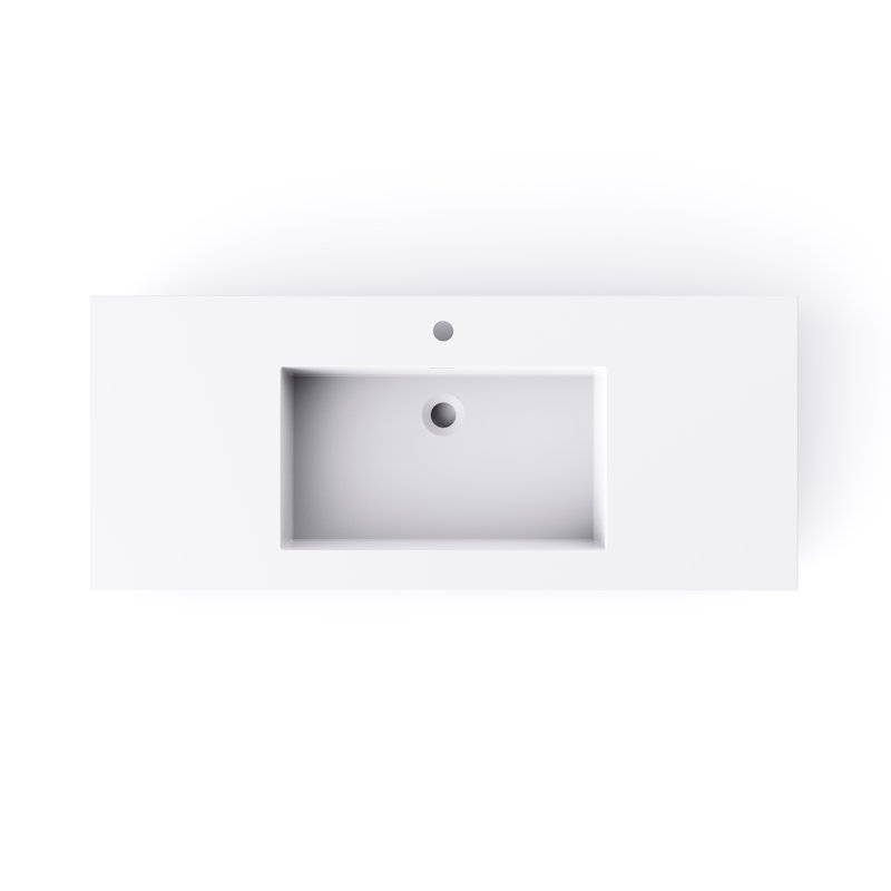 47.2'' Wall-Mount Stone Resin Bathroom Sink - Matte White Rectangular Vessel Sink for Modern Bathroom