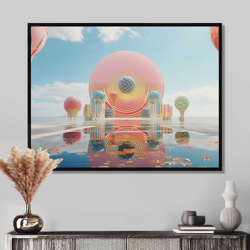 «Ethereal Sky Serenity Bliss - Abstract Landscape», reproduction d'art mural, H 24 po x l 32 po x P 1 po, Cadre flottant noir