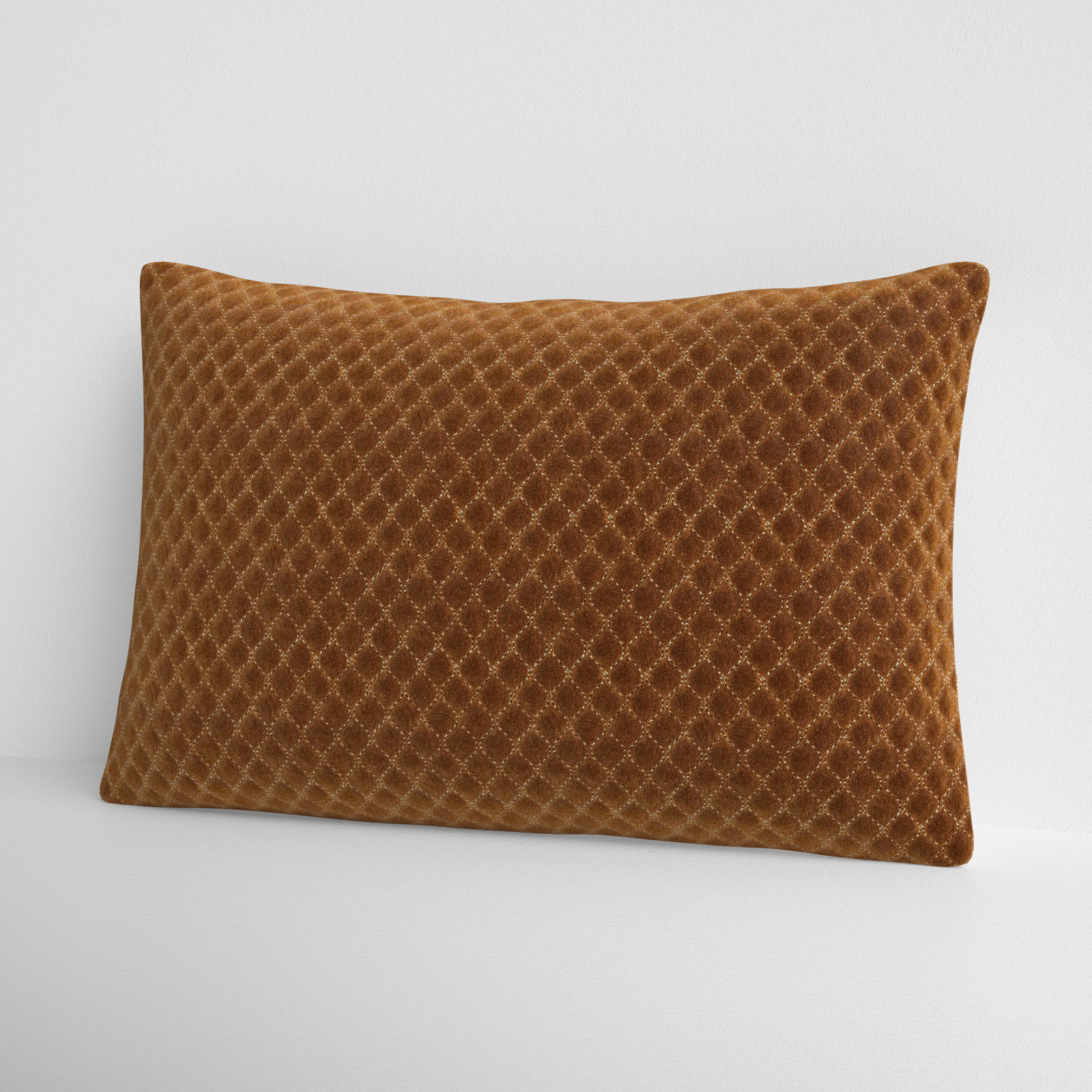 Ryans Embroidered Cotton Lumbar Throw Pillow, Rectangle 13" H x 21" W, Brown Lattice, Down Alternative
