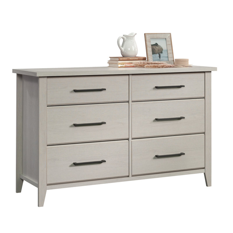 Commode transitionnelle en bois d'ingénierie avec six tiroirs spacieux, blanc, Blanc