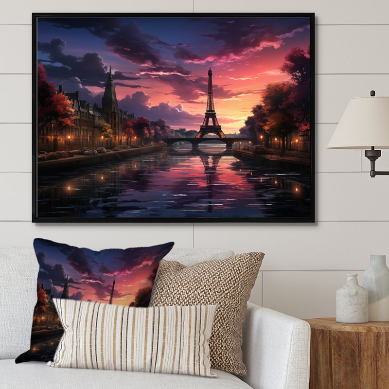 " Paris Eiffel Tower Harmony I ", Black Floater Framed, 30" H x 40" W x 1.5" D