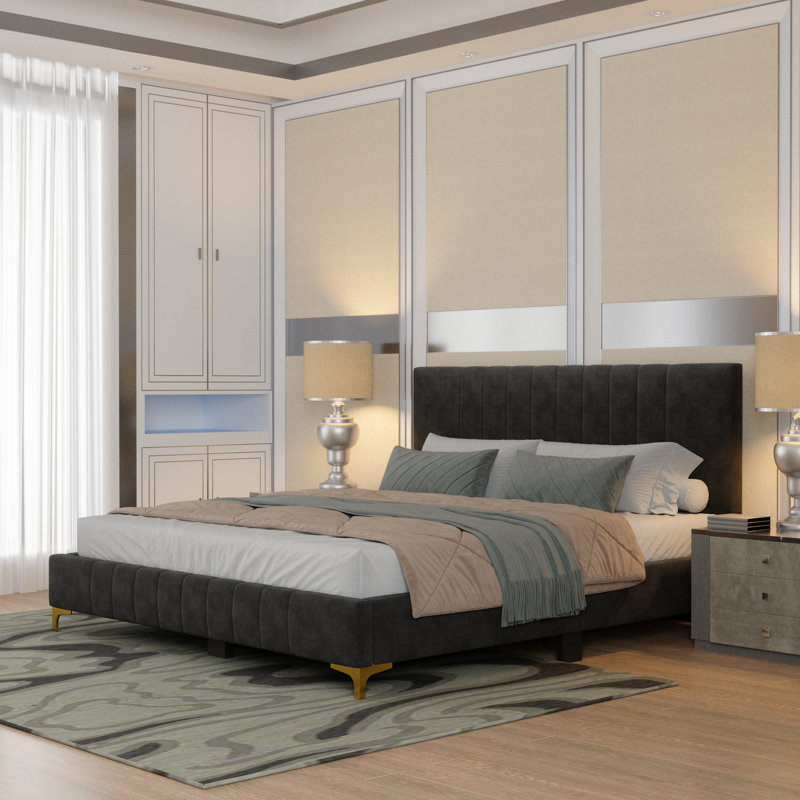 Jineane Upholstered Panel Bed, Full , Black/Gold