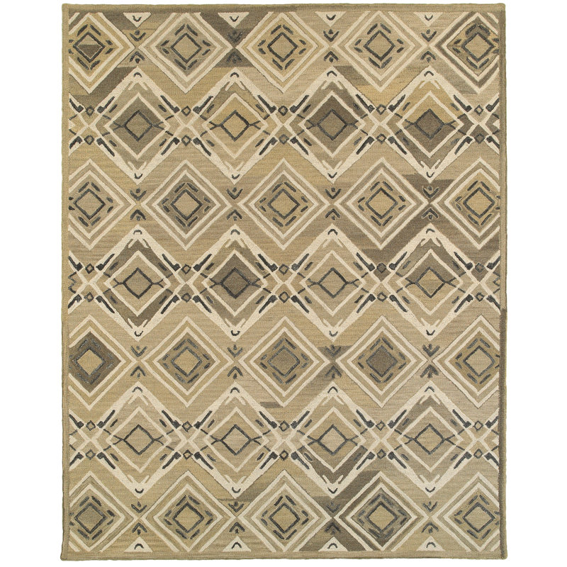 Tapis brun en laine géométrique Cecelia, Rectangle 8 pi 9 po x 11 pi 9 po
