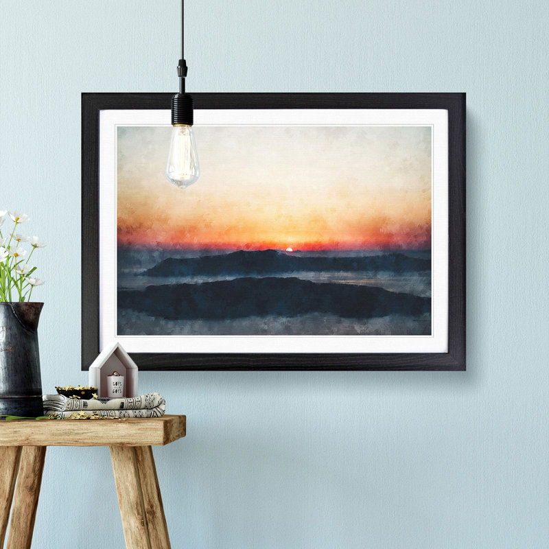 Sunrise In Greece - Single Picture Frame Painting on MDF, 24cm H x 33cm W x 2cm D, Black Framed