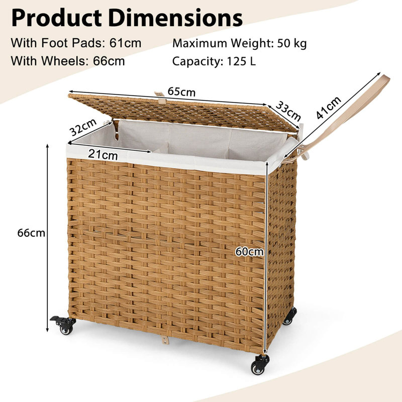 Plastic Rolling Laundry Hamper with Handles