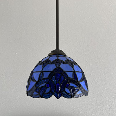 Mini ampoules suspendues Simonson Tiffany en verre coloré bleu de style baroque incluses l 8 po x P 8 po x H 60 po