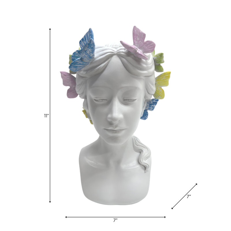 Polyresin Planter With Multicolor Butterfly Accents For Indoor And Outdoor Home & Garden Decor - 11" White