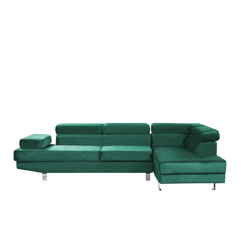 Ornelas 5 Seater Velvet Sofa & Chaise, Green