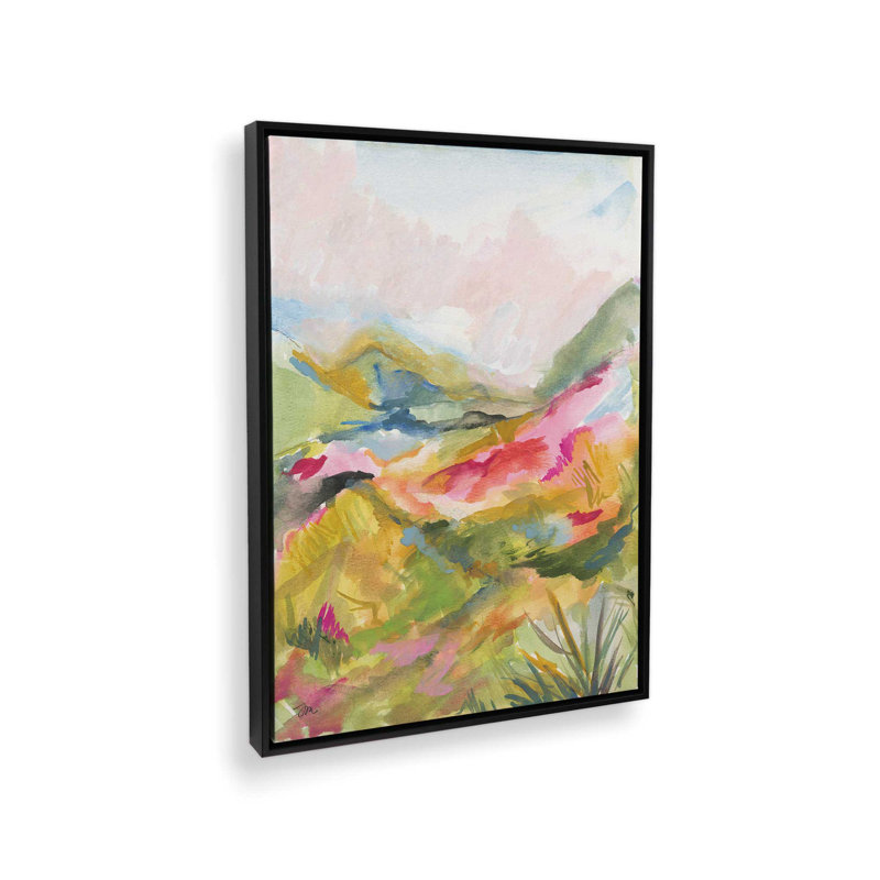 «Pink Hills» par Jessica Mingo, reproduction d'art, 12 W x 16 H, Framed Canvas, Black