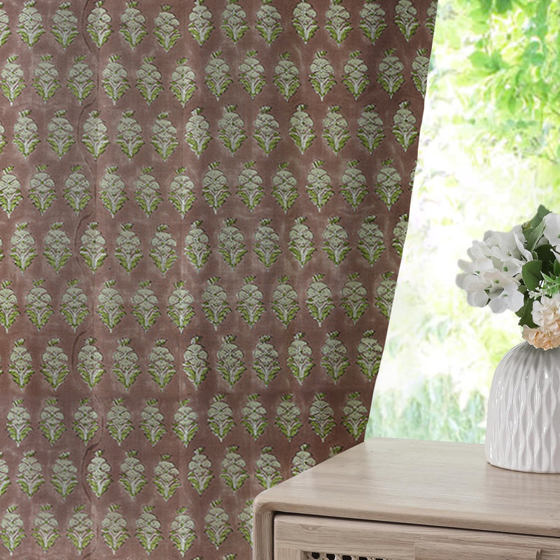 Fabdivine Floral Chocolate Brown Handmade Floral 2 Pleated Pinch Drapes or Curtain for Summer Season, with 100% Blackout Fabric , for Farmhouse and Home Décor, Mor Mukut