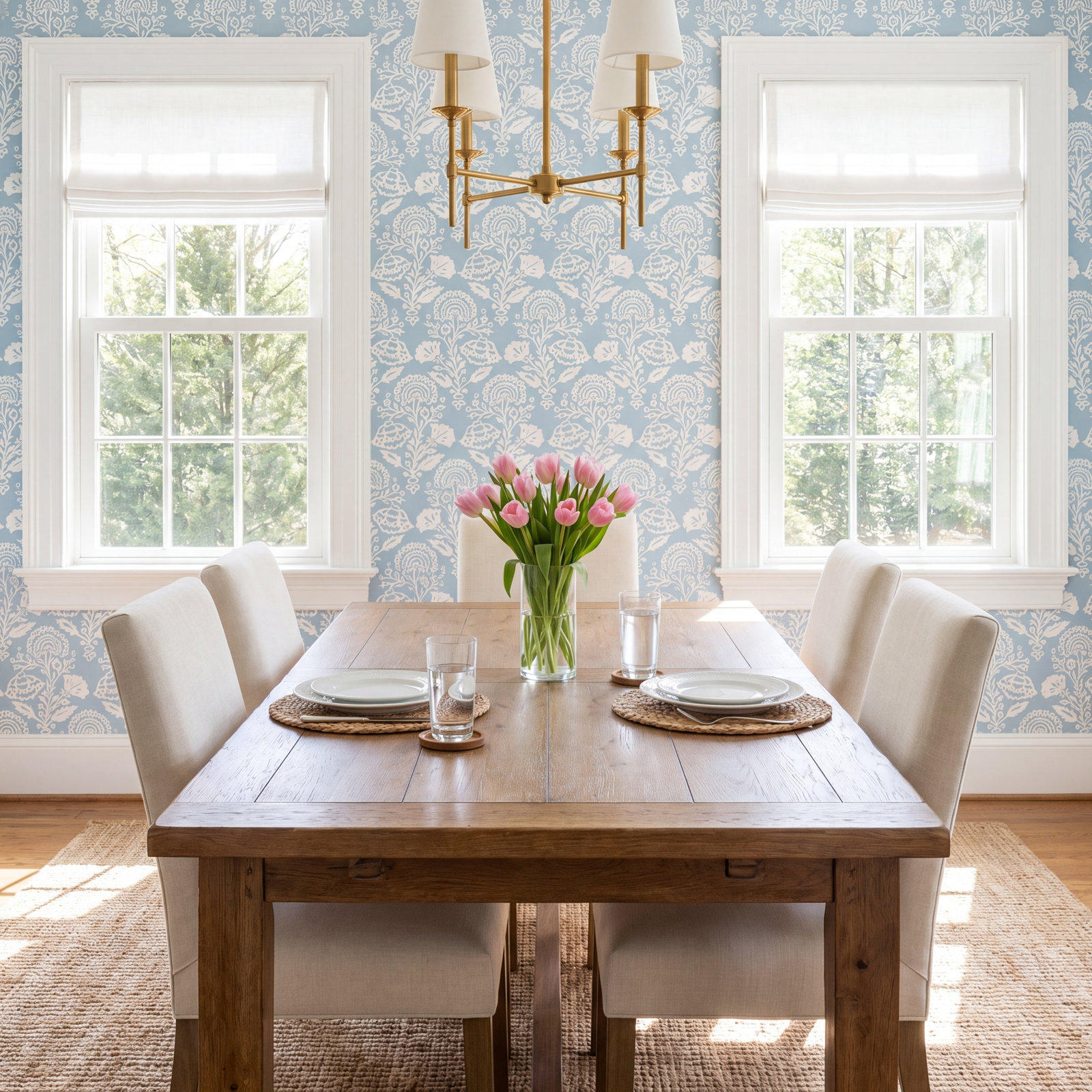 Floral Damask Peel and Stick Wallpaper, Blue