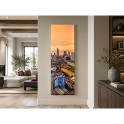 Cleveland Skyline Sunset Pano — Tall Canvas Wall Art