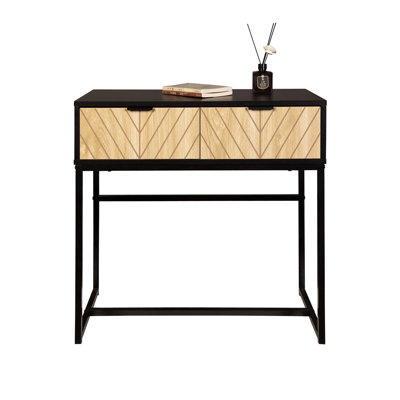 Modern Entryway Console Table with Chevron Wood Drawers and Compact Storage