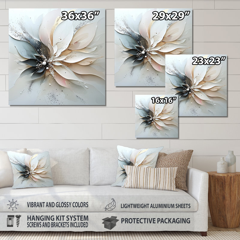 Abstrait fleur de dahlia subtil fleurs IV - fleurs, décoration murale en métal, impression moderne sur métal