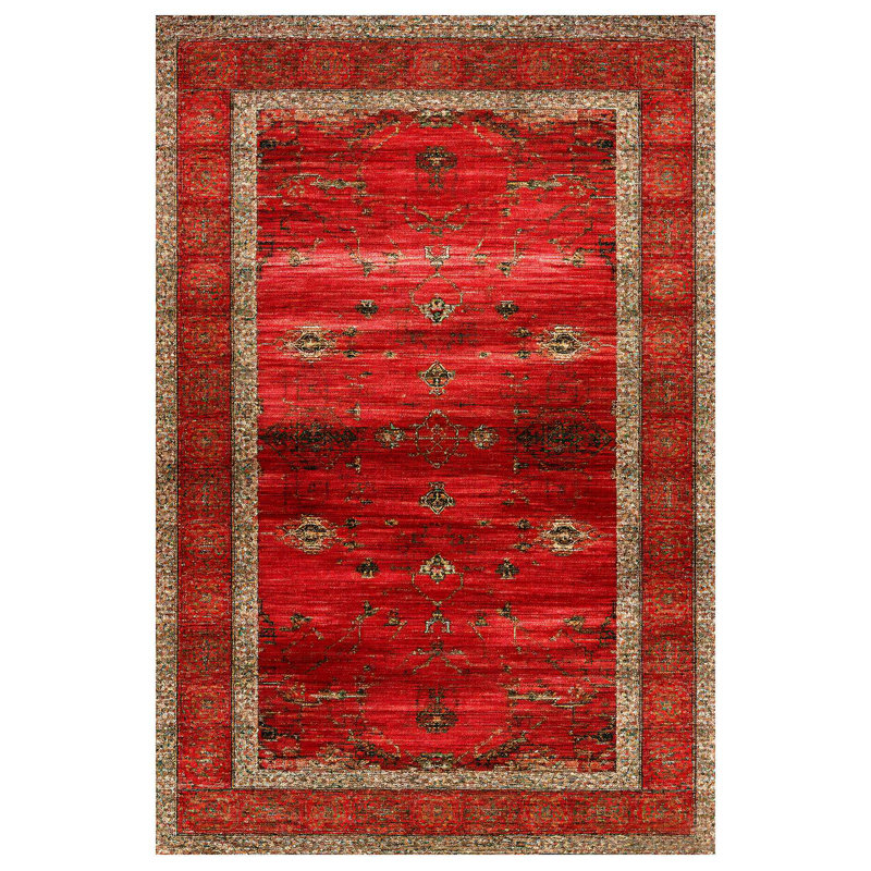 Mottos Oushak Red Oriental Machine Printed Cotton Polyester Area Rug, Rectangle 3'4" x 6'7"