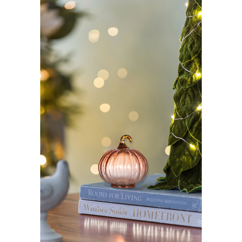Ensemble de 8 citrouilles décoratives en verre orange de 4 po x 4 po x 5 po pour les fêtes et les fêtes d'automne, 8