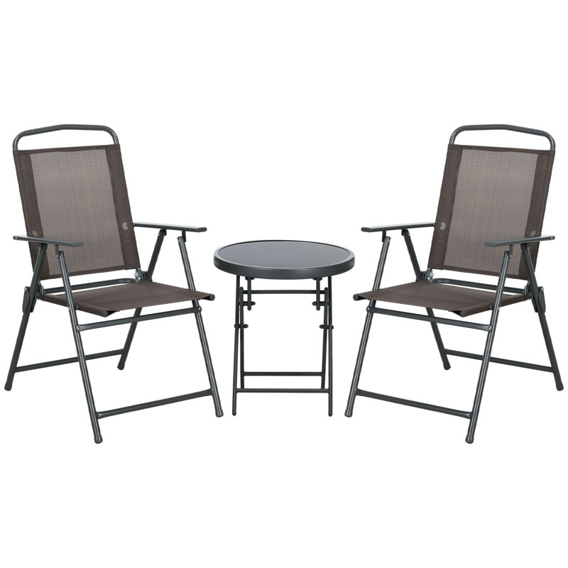 Outsunny Garden Bistro Set 3pcs Foldable Table and Chairs Set, Brown