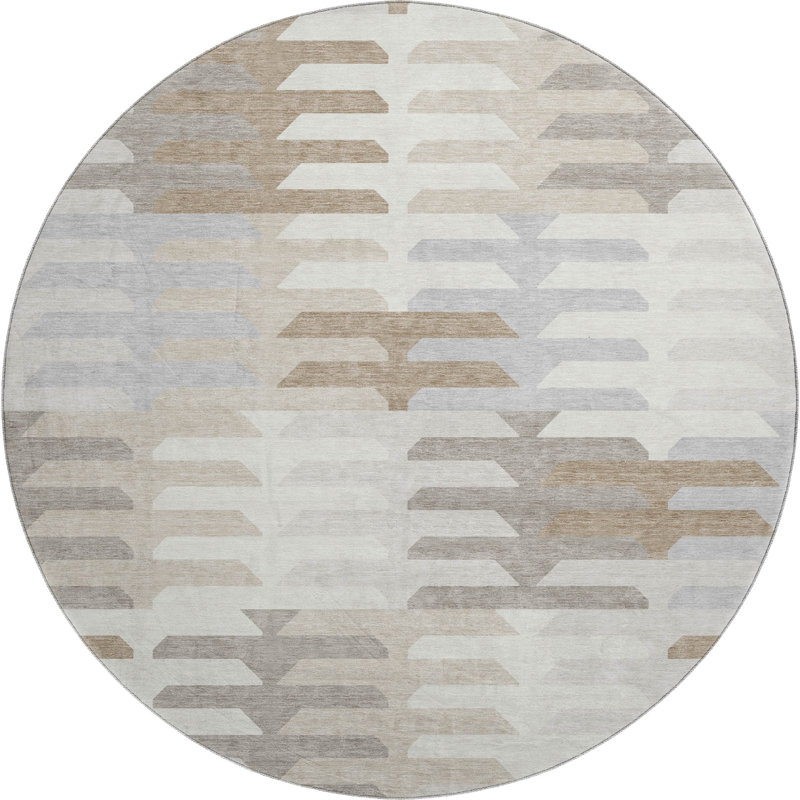 Premium Machine Washable Mayfield AMF2328 Geometric Rug, Ivory, 8' Round