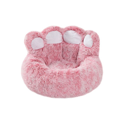 Calming Dog Cat Bed 19.7x19.7x3.9in Cozy Soft Faux Fur Cushion For Small Medium Pets, Pink