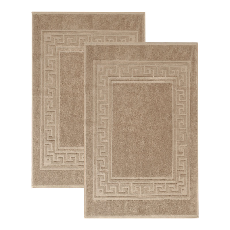 Subra Rectangular Cotton Reversible Greek Key Infinity Border 2 Piece Bath Mat, Taupe