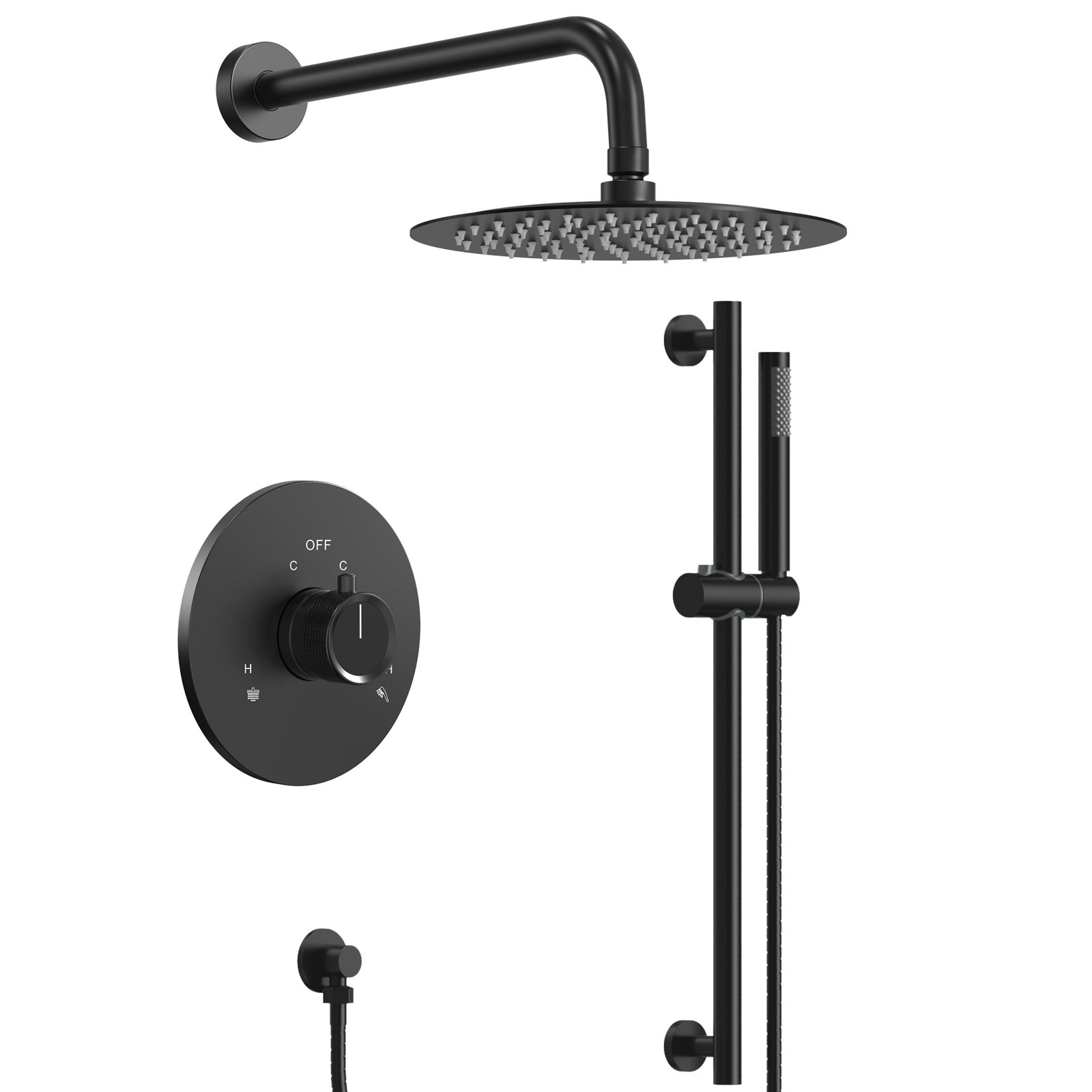 10" Rainfall Shower System with Slide Bar, Matte Black
