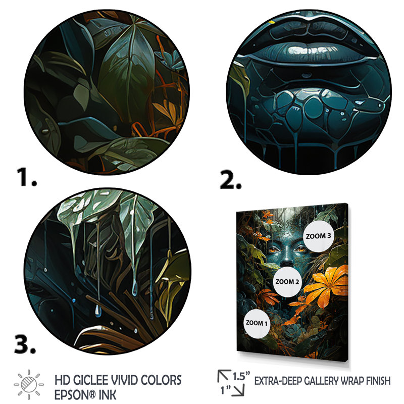 Amazonie tropicale, portrait de femme 1 - Jungle, art mural, Cadre flottant doré, H 20 po x l 12 po x P 1 po