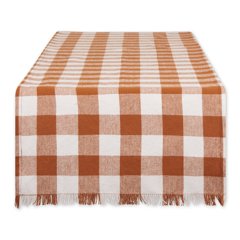 PALE MAUVE HEAVYWEIGHT CHECK FRINGED TABLE RUNNER 14X72, 108" L x 14" W, Cinnamon