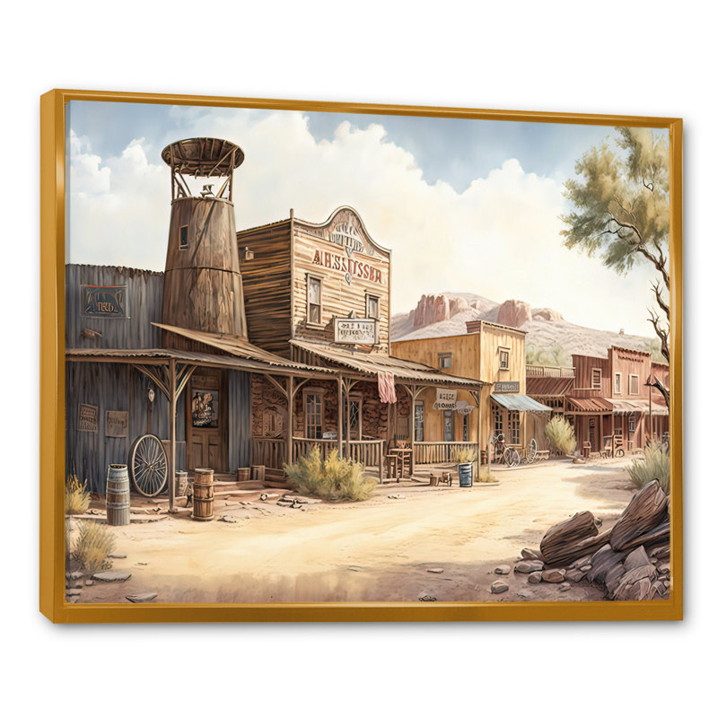 «Large Wild West Arizona Town IV», impression sur toile, H 16 po x l 32 po x P 1 po, Cadre flottant doré