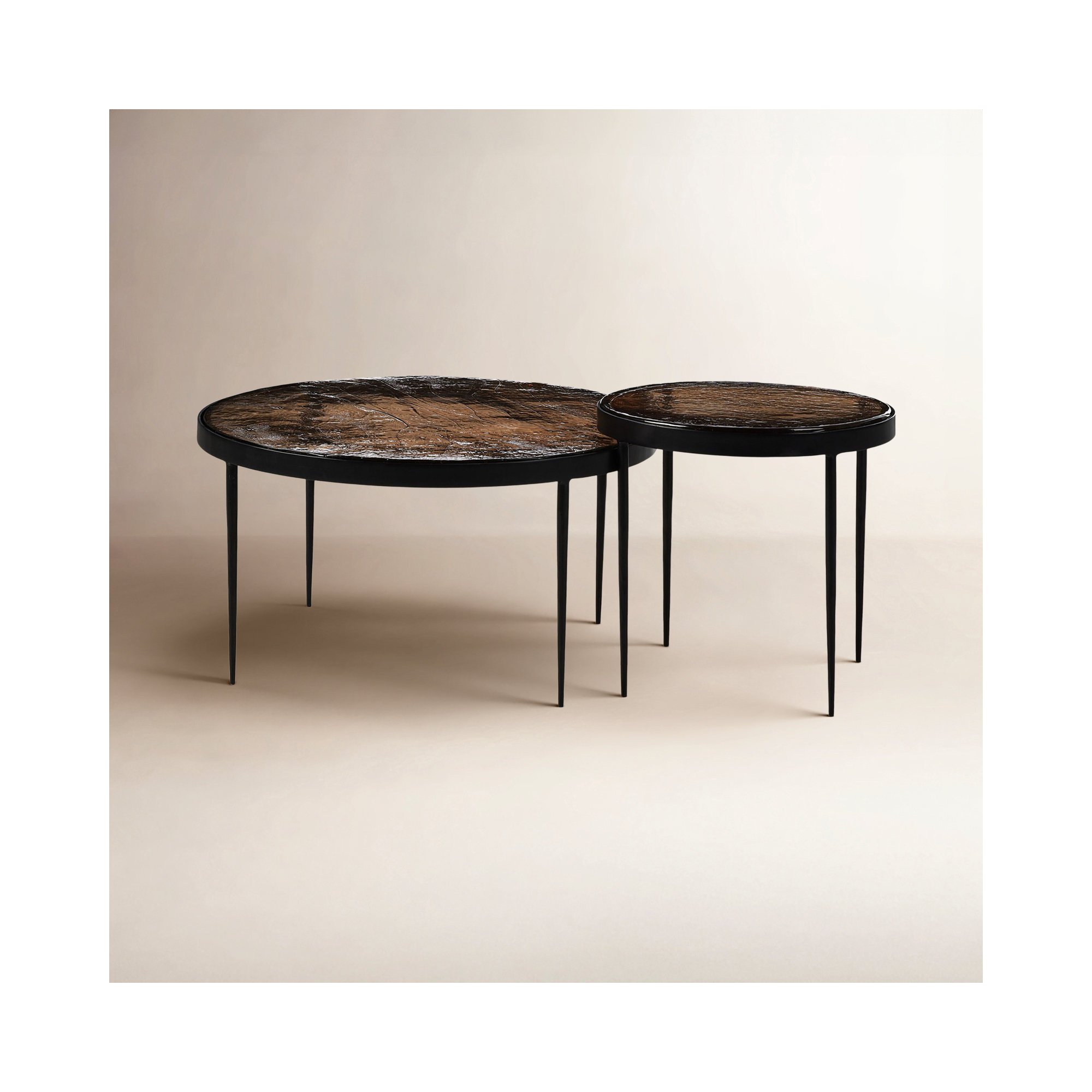 Carmen Nesting Coffee Table, Smoked Brown Cast Glass