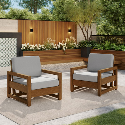 Gustina Solid Wood Teak Outdoor Lounge Chairs With Cushion And Arms