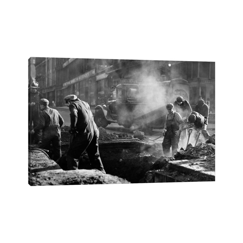 1930s Construction Street Workers Digging Ditch Boston Ma USA - Wrapped Canvas Print, 66.04 cm H x 45.72 cm W x 1.91 cm D