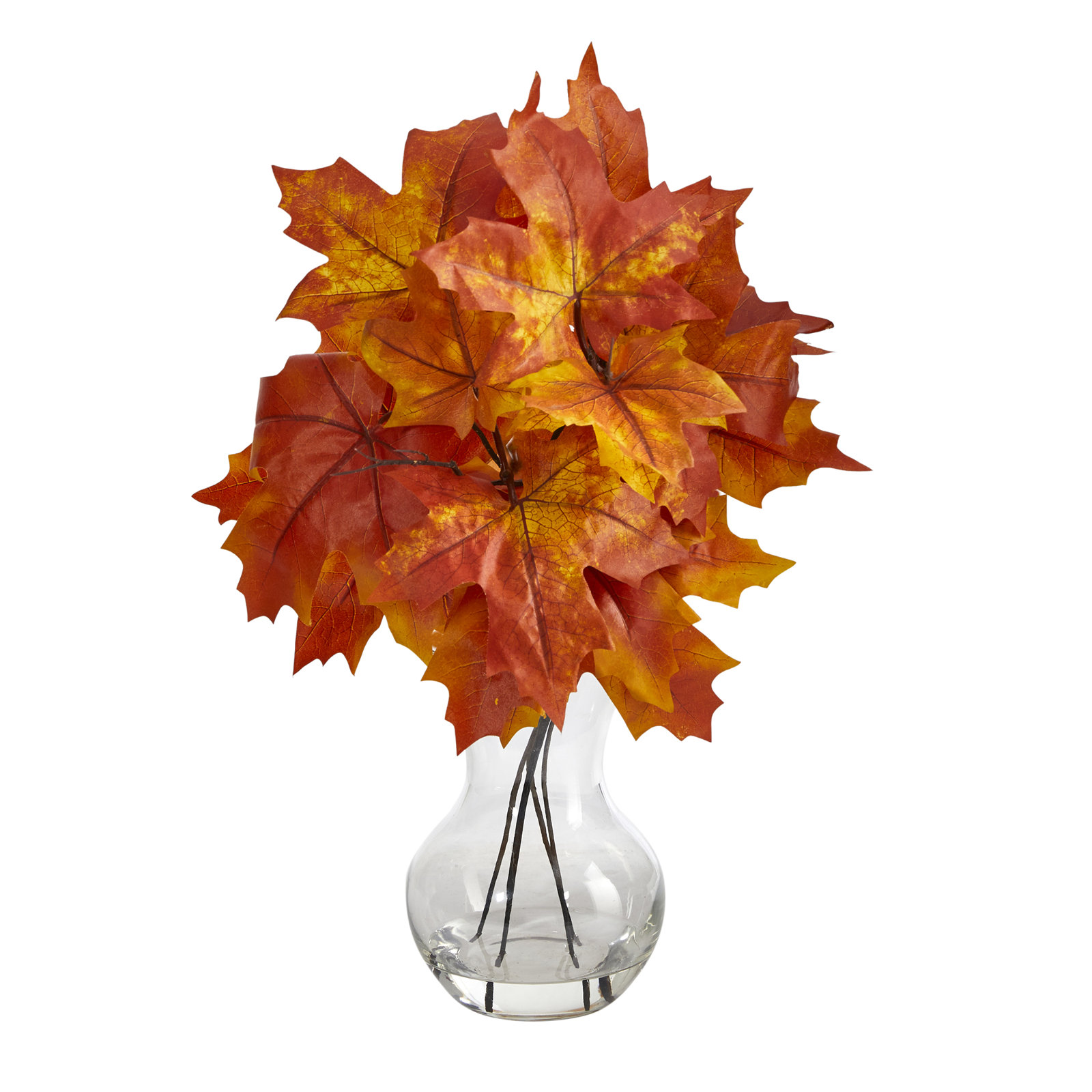 10'' Faux Maple Plant in Glass Vase, Orange