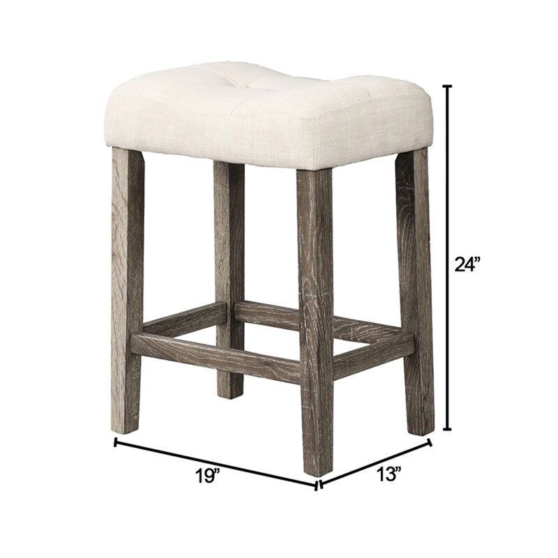 Transitional Counter Height Bar Stool Of 2 With Cushioned Footrest, Seat In Oak Color, Engineered Wood Construction For Sturdiness, Linen - Blend Fabric Crease Seating And Look, Dining Room Use