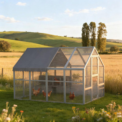 Gray  Large Chicken Coop for 8-12 Chickens with Water-Resistant and Anti-UV Cove ,Nesting Box