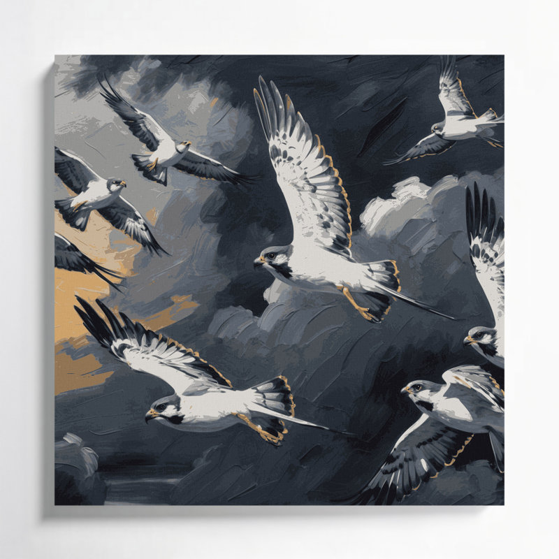 «Birds Northern Harrier», art mural sur toile grise, H 16 po x l 16 po