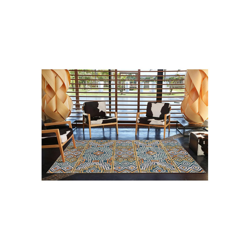 Tapis lavable à motifs géométriques modernes Modern, Sous-tapis rond 4 pi 11 po inclus
