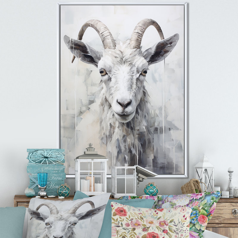 Dos et chèvre blanche sur toile, Black Picture Framed, 40" H x 30" W