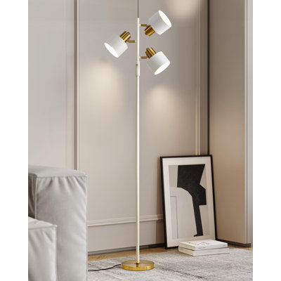 Floor Lamp For Living Room Bright Lighting Tall Modern Industrial Vintage Standing Corner Lamps LED Metal Light Office Bedroom Study Gold Black White Matte Accent (3-Light, White)