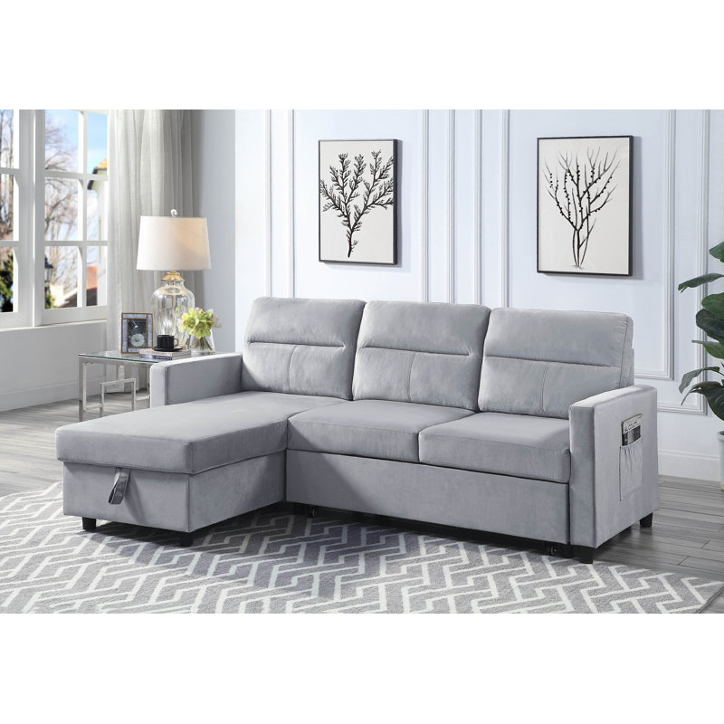 Dawnette Upholstered L-Shaped Sectional Reversible, Light Gray Velvet