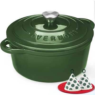 Overmont Enameled Cast Iron Dutch Oven With Lid & Accessories – Cookware For Baking, Roasting & Stews