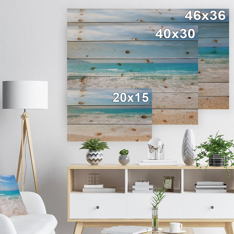 «Permit White Waves Kissing Beach Sand», photographie, H 30 po x l 40 po x P 1,5 po, Bois