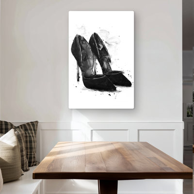 Black Pumps - Minimalist Shoes Metal Print for Home Decor
