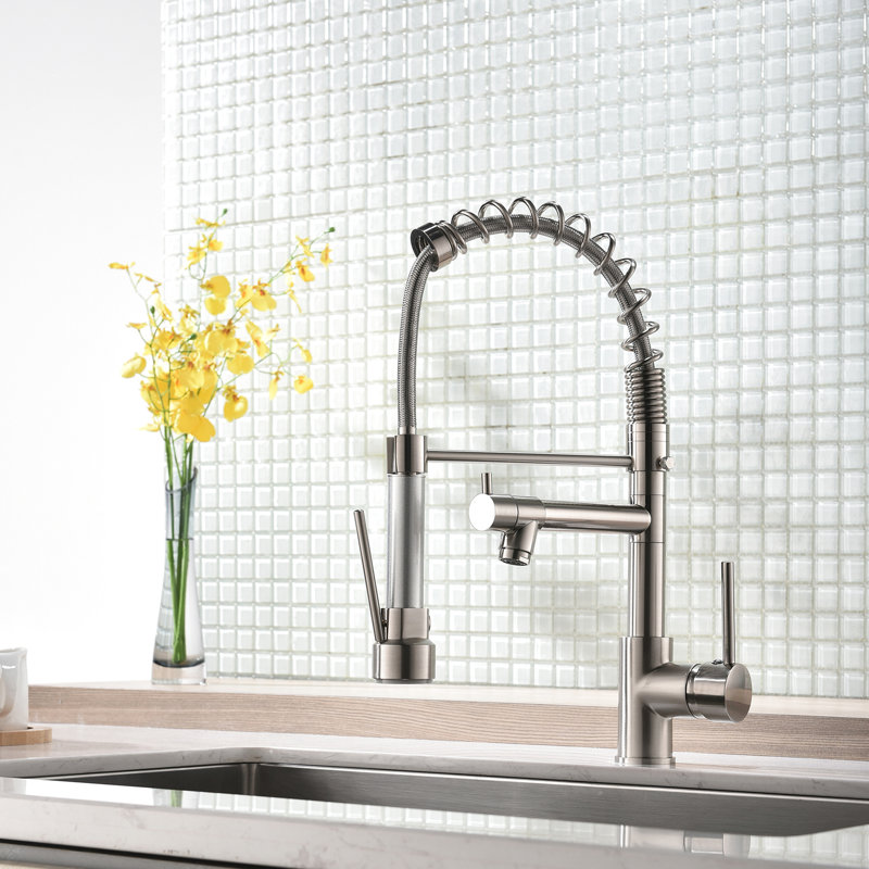 Robinet d'évier de cuisine avec robinet rétractable en nickel brossé, levier simple, construction, rotatif à 360 degrés, polyvalent