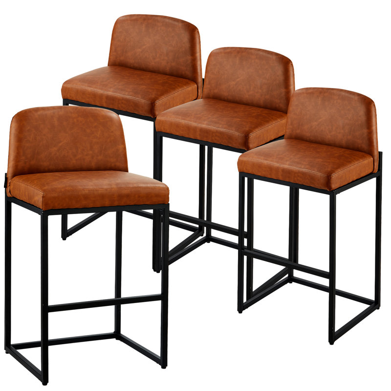 Tabouret de bar de 27 po de hauteur, comptoir de 27 po avec pieds en métal et pieds en métal, surface de siège confortable, facile à entretenir, pour la cuisine et la salle à manger, brun