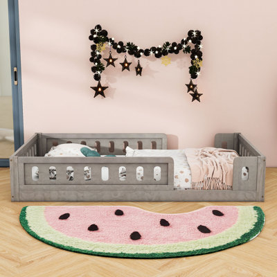 Twin Wooden Floor Bed With Safted Guardrail