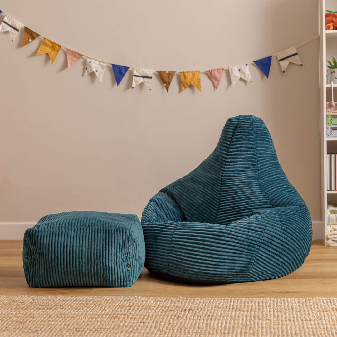 Kids Dalton Corduroy Recliner Bean Bag and Square Footstool