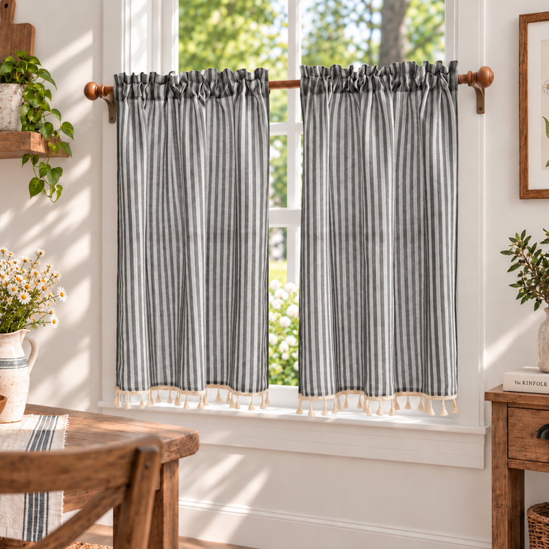 Cantonnière en mélange de lin double avec fermeture autoagrippante et passe-tringle, ensemble de 2 panneaux, 24" H x 34" W
