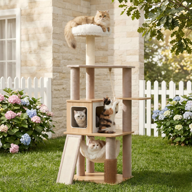 Tour pour arbre à chat 61 po moderne pour chats d'intérieur, tour d'escalade de luxe, salon moelleux, condos pour chat, hamac, poteaux à griffer, mobilier pour chat classique