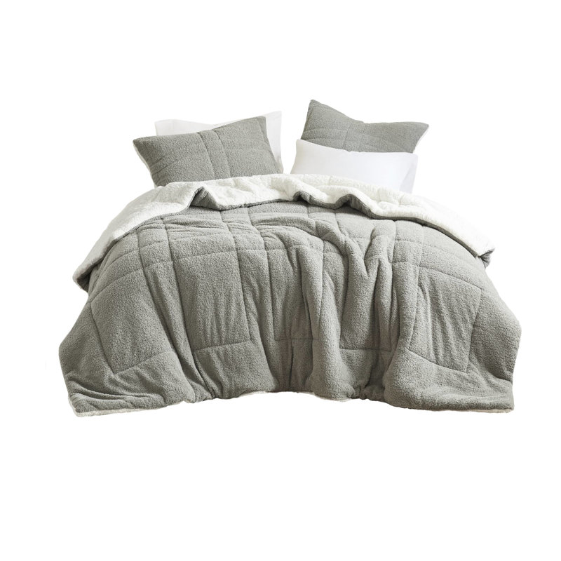 Édredon très grand, gris, similicuir et mélange, édredon 100% extérieur, textiles gris, King Comforter + 2 Shams